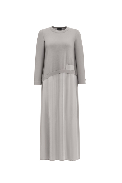 T25Y-4001 Asimetrik Kesim Cupro Triko Elbise 1179-GREY - MISS DALIDA