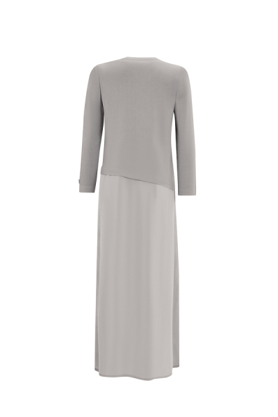 Asimetrik Kesim Cupro Triko Gri Elbise - 2