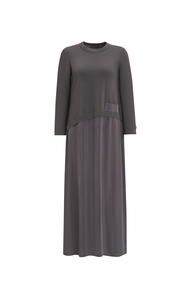 T25Y-4001 Asimetrik Kesim Cupro Triko Elbise 1318-ANTHRACITE 