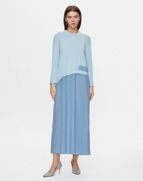 Asimetrik Kesim Cupro Triko Açık Mavi Elbise 