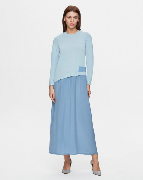 T25Y-4001 Asimetrik Kesim Cupro Triko Elbise 1324-LIGHT BLUE - MISS DALIDA (1)