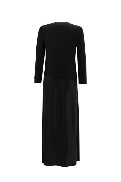 T25Y-4001 Asimetrik Kesim Cupro Triko Elbise BLACK 