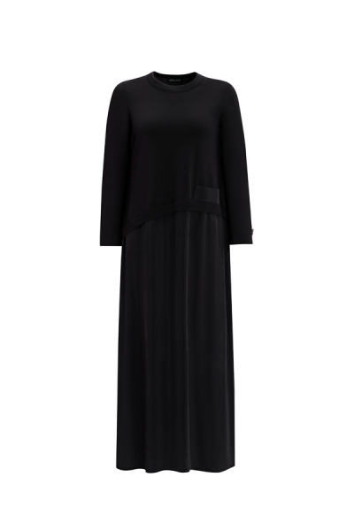 T25Y-4001 Asimetrik Kesim Cupro Triko Elbise BLACK - MISS DALIDA (1)