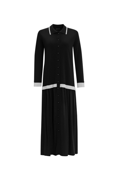 Cupro-Triko Gömlek Siyah Elbise 