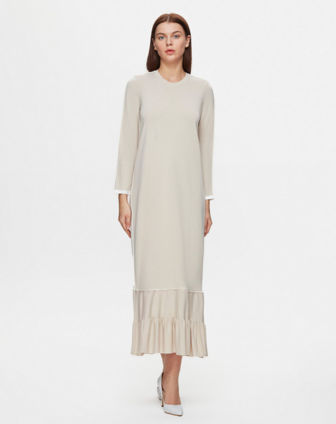 Etek Ucu Fırfırlı Triko 1021-SAND Elbise - 1