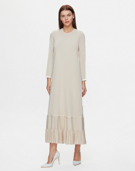 Etek Ucu Fırfırlı Triko 1021-SAND Elbise - 2