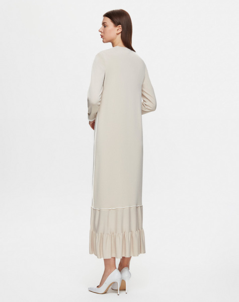 Etek Ucu Fırfırlı Triko 1021-SAND Elbise - 3