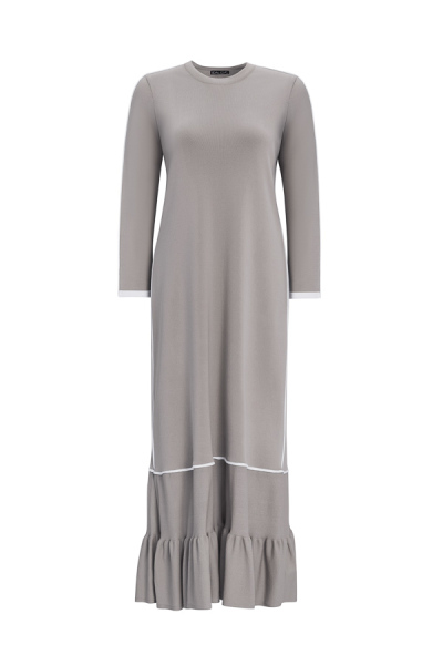 T25Y-4003 Etek Ucu Fırfırlı Triko Elbise 1179-GREY - 1