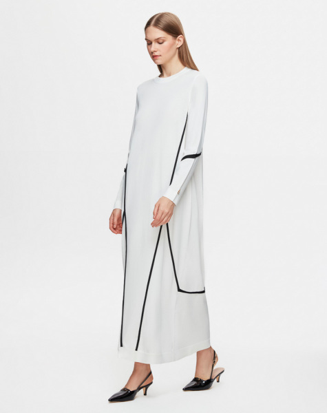 T25Y-4005 Renk Şeritli Triko Elbise 1012-ECRU - MISS DALIDA (1)