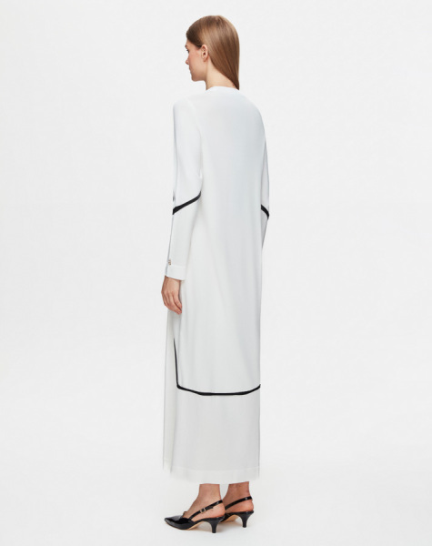 Renk Şeritli Triko Ekru Elbise - 3