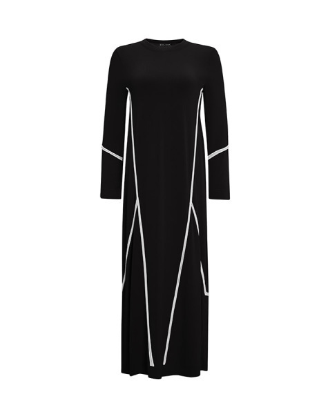 Renk Şeritli Triko Siyah Elbise - 1