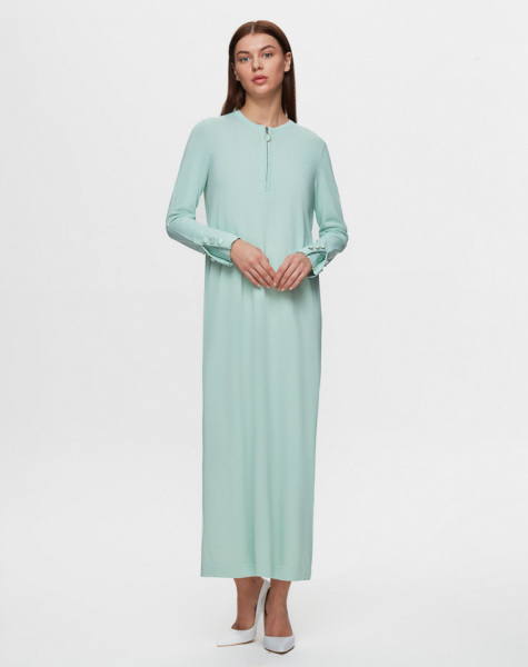 Yakası Fermuarlı Triko Uzun Elbise MİNT 1243-LIGHT 