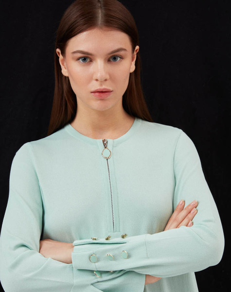 Yakası Fermuarlı Triko Uzun Elbise MİNT 1243-LIGHT - 2