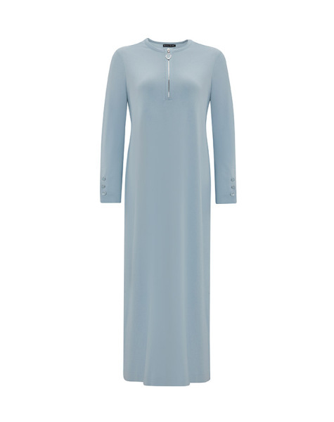 T25Y-4007 Yakası Fermuarlı Triko Uzun Elbise 1324-LIGHT BLUE 