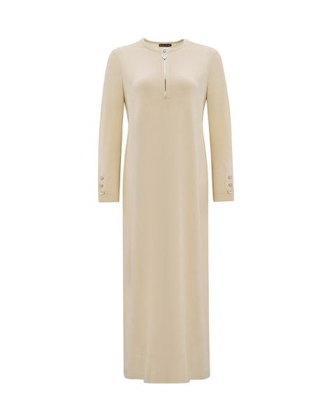 T25Y-4007 Yakası Fermuarlı Triko Uzun Elbise 1412-BUTTER - 1