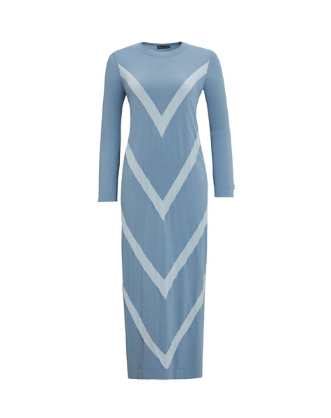 T25Y-4008 Geometrik Desenli Triko Elbise 1186-BLUE - MISS DALIDA