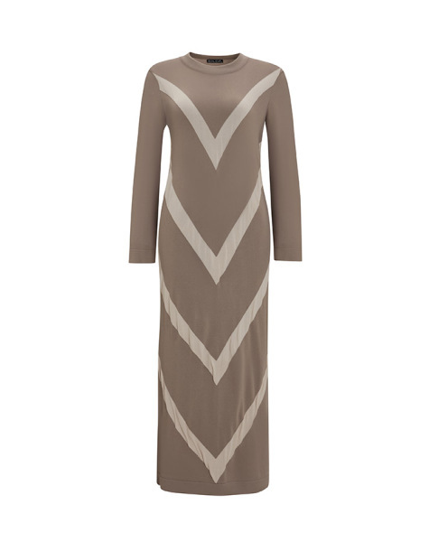 Geometrik Desenli Triko Vizon Elbise - 1