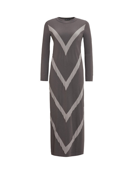 Geometrik Desenli Triko Antrasit Elbise - 1