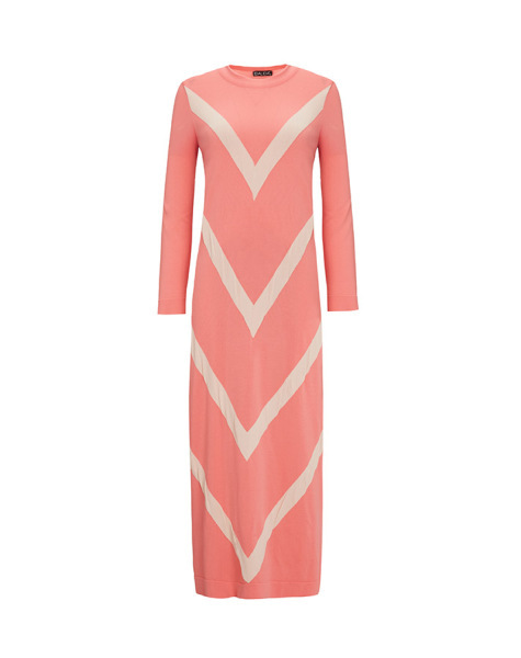 T25Y-4008 Geometrik Desenli Triko Elbise 1325-CORAL 