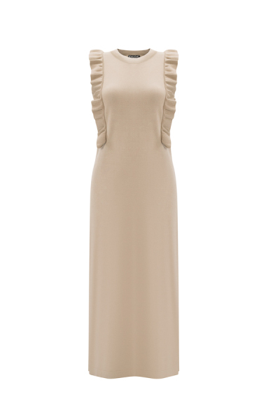 T25Y-4009 Yanları Fırfırlı Kolsuz Triko Elbise 1021-SAND - MISS DALIDA
