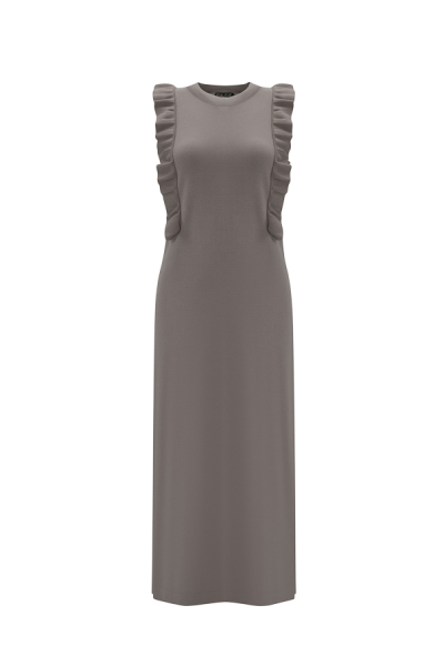 Yanları Fırfırlı Kolsuz Triko Gri Elbise - 1