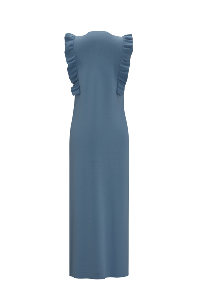 Yanları Fırfırlı Kolsuz Triko Mavi Elbise - 2