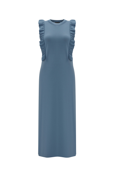 T25Y-4009 Yanları Fırfırlı Kolsuz Triko Elbise 1186-BLUE - 1