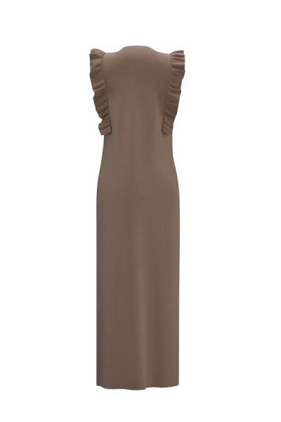 Yanları Fırfırlı Kolsuz Triko Vizon Elbise - 2