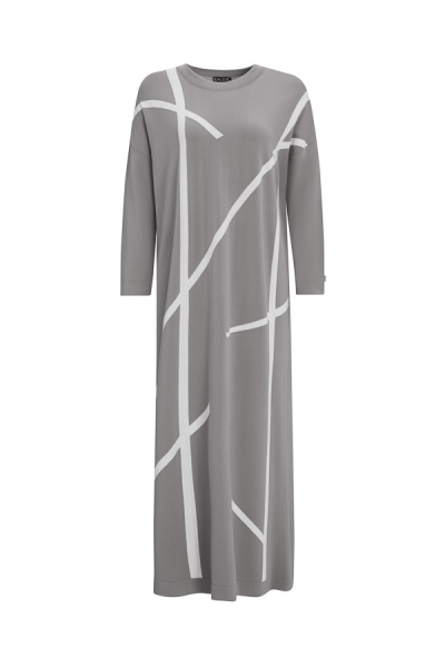 T25Y-4010 Şerit Desenli Uzun Triko Elbise 1179-GREY - 1