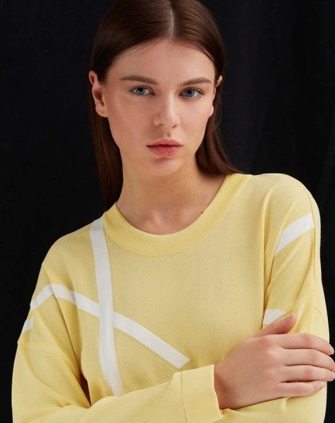 T25Y-4010 Şerit Desenli Uzun Triko Elbise 1221-YELLOW - MISS DALIDA