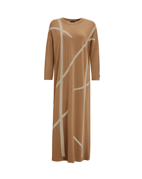 T25Y-4010 Şerit Desenli Uzun Triko Elbise 1241-CAMEL - 6