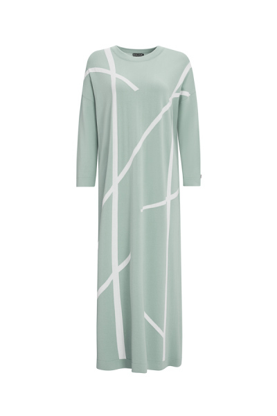 Şerit Desenli Uzun Triko Açık Gri Elbise 