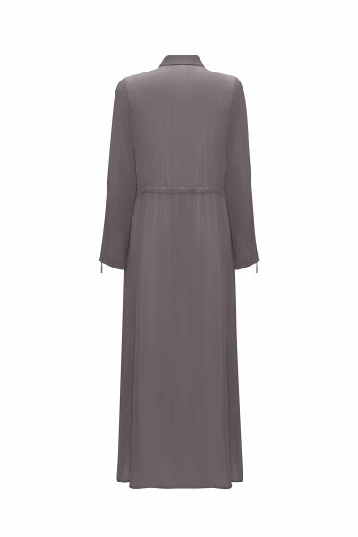 T25Y-4011 Yakası Fermuarlı Beli Büzgülü Cupro Elbise ANTHRACITE - 2