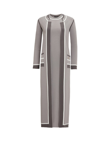 T25Y-4013 Renk Detaylı Kolsuz Triko Elbise 1179-GREY - 1