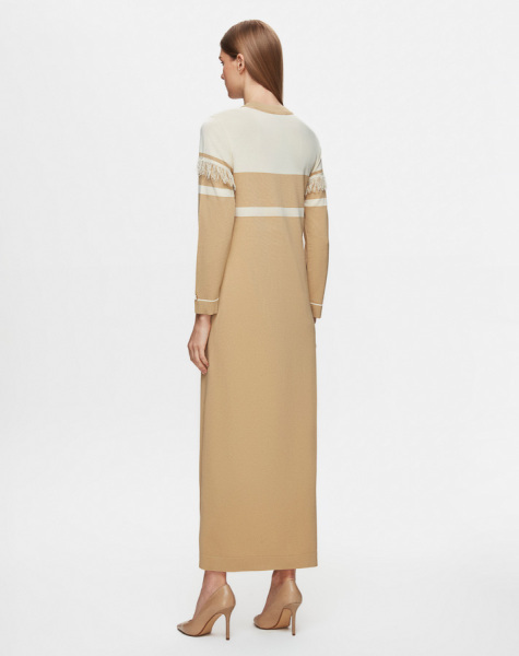 T25Y-4016 Çizgi ve Püskül Detaylı Triko Elbise 1241-CAMEL - 4