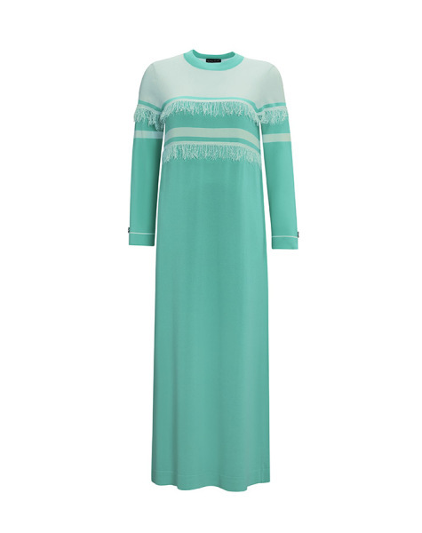 T25Y-4016 Çizgi ve Püskül Detaylı Triko Elbise 1241-CAMEL - 7