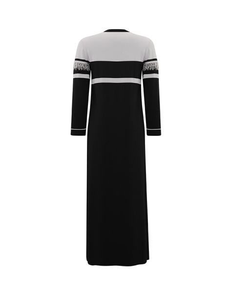 T25Y-4016 Çizgi ve Püskül Detaylı Triko Elbise BLACK - 2