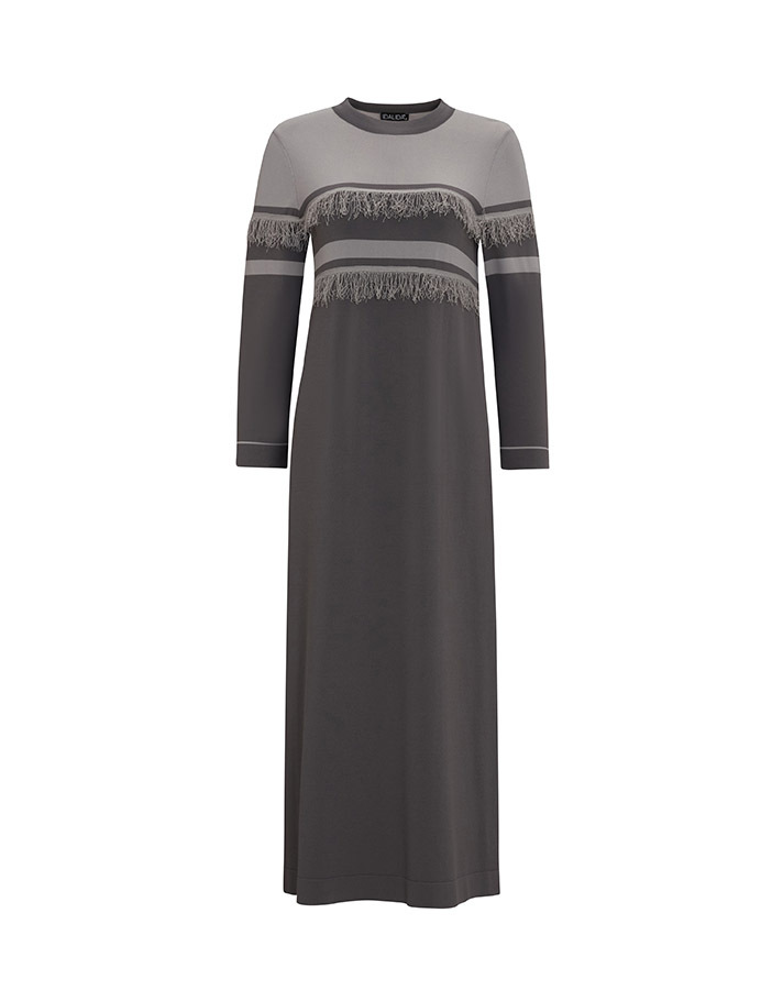 T25Y-4016 Stripe and Tassel Detailed Knitwear Dress - 9