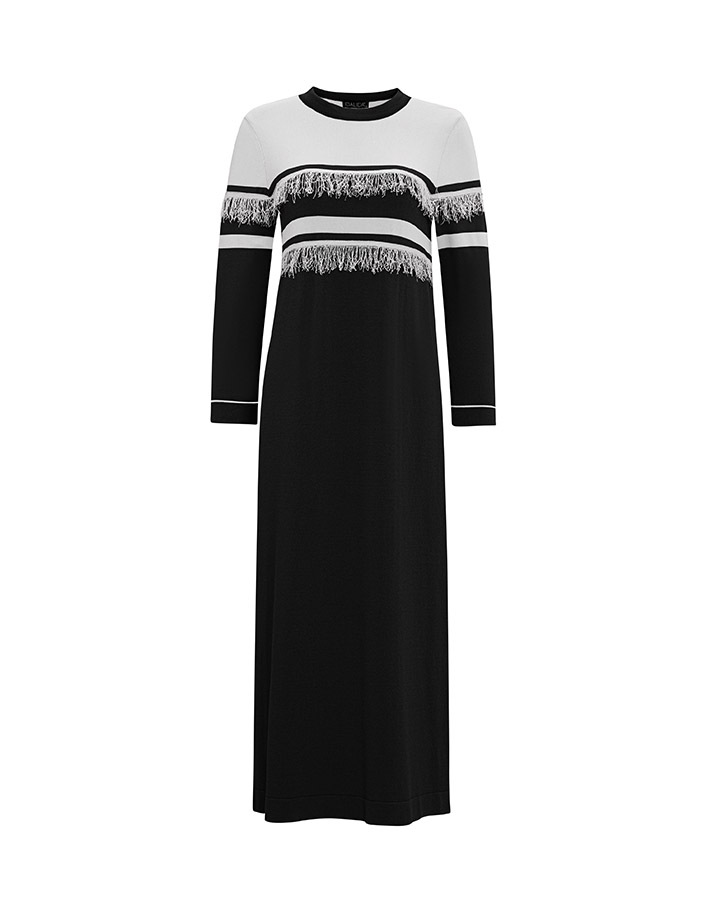 T25Y-4016 Stripe and Tassel Detailed Knitwear Dress - 11