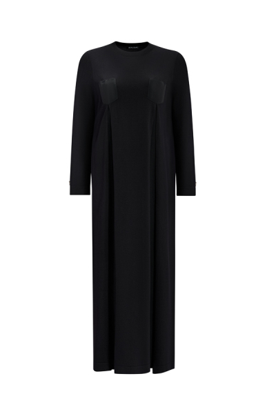 T25Y-4017 Cepleri Cupro Rahat Kesim Triko Elbise BLACK 