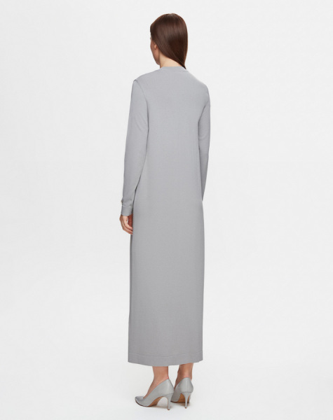 T25Y-4017 Cepleri Cupro Rahat Kesim Triko Elbise BLUE - 3