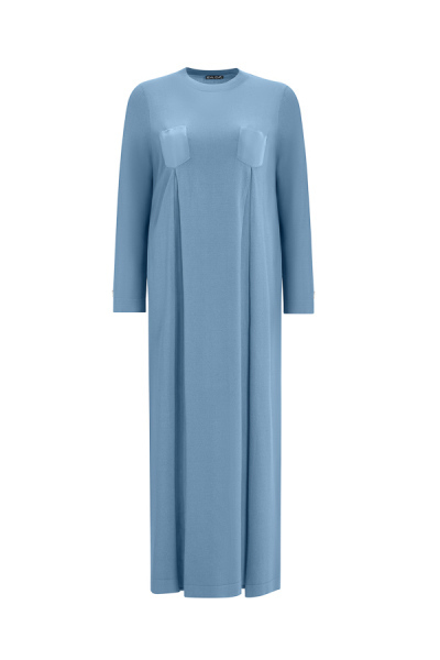 T25Y-4017 Cepleri Cupro Rahat Kesim Triko Elbise BLUE - 8