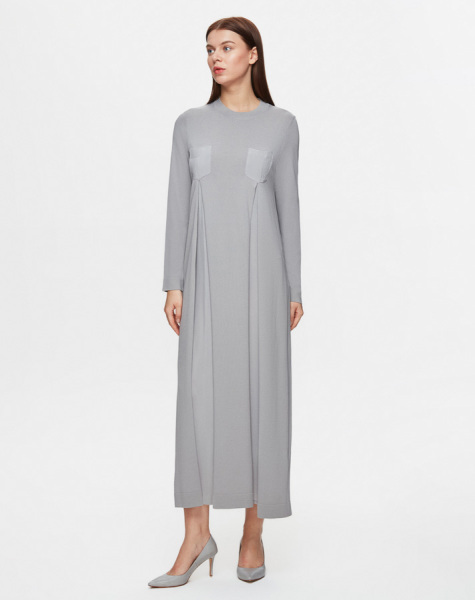 T25Y-4017 Cepleri Cupro Rahat Kesim Triko Elbise GREY - 2