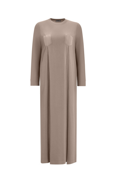 T25Y-4017 Cepleri Cupro Rahat Kesim Triko Elbise MİNK 