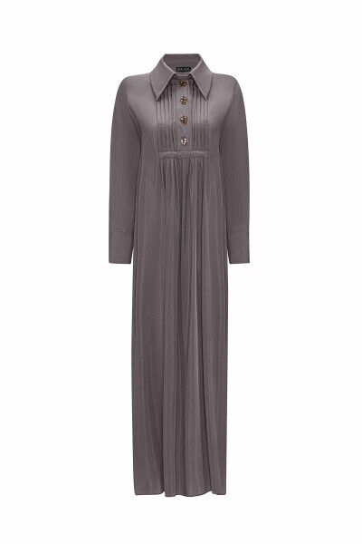 Shirt Collar Ribbed Cupro Dress - 1