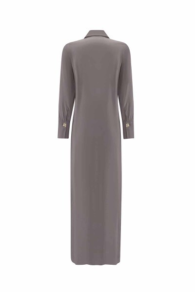 Shirt Collar Ribbed Cupro Dress - 2