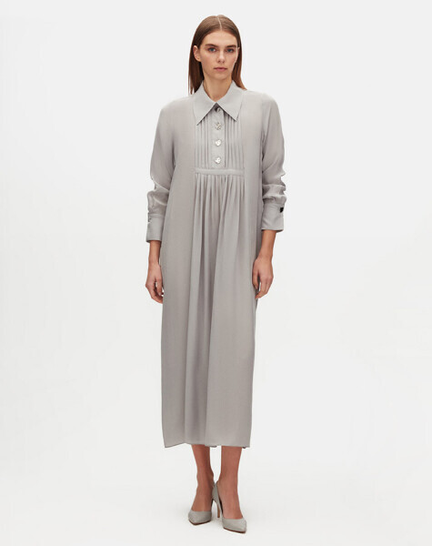 Shirt Collar Ribbed Cupro Dress - 1