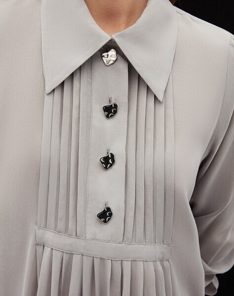 Shirt Collar Ribbed Cupro Dress - 2