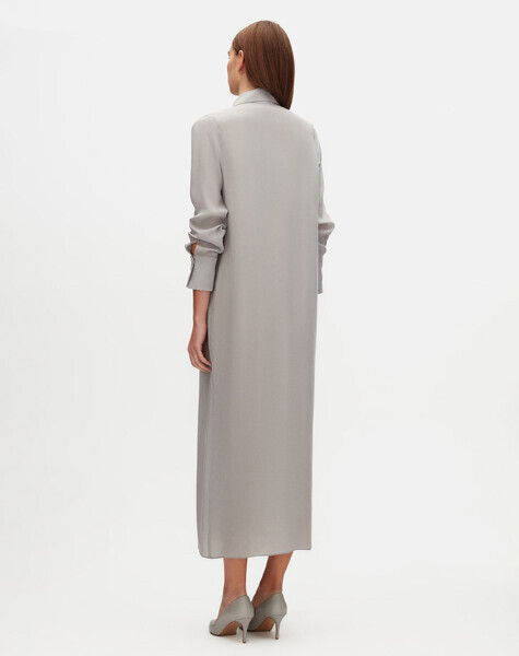 Shirt Collar Ribbed Cupro Dress - 3