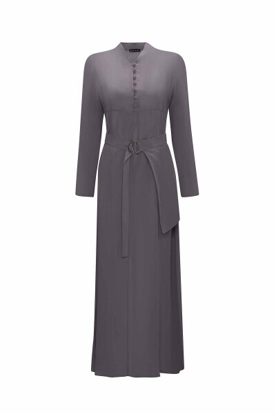 Brit Detaylı Cupro Antrasit Gömlek Elbise 